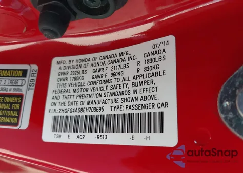 2014 Honda Civic Si from USA, damaged, VIN 2HGFG4A58EH703695